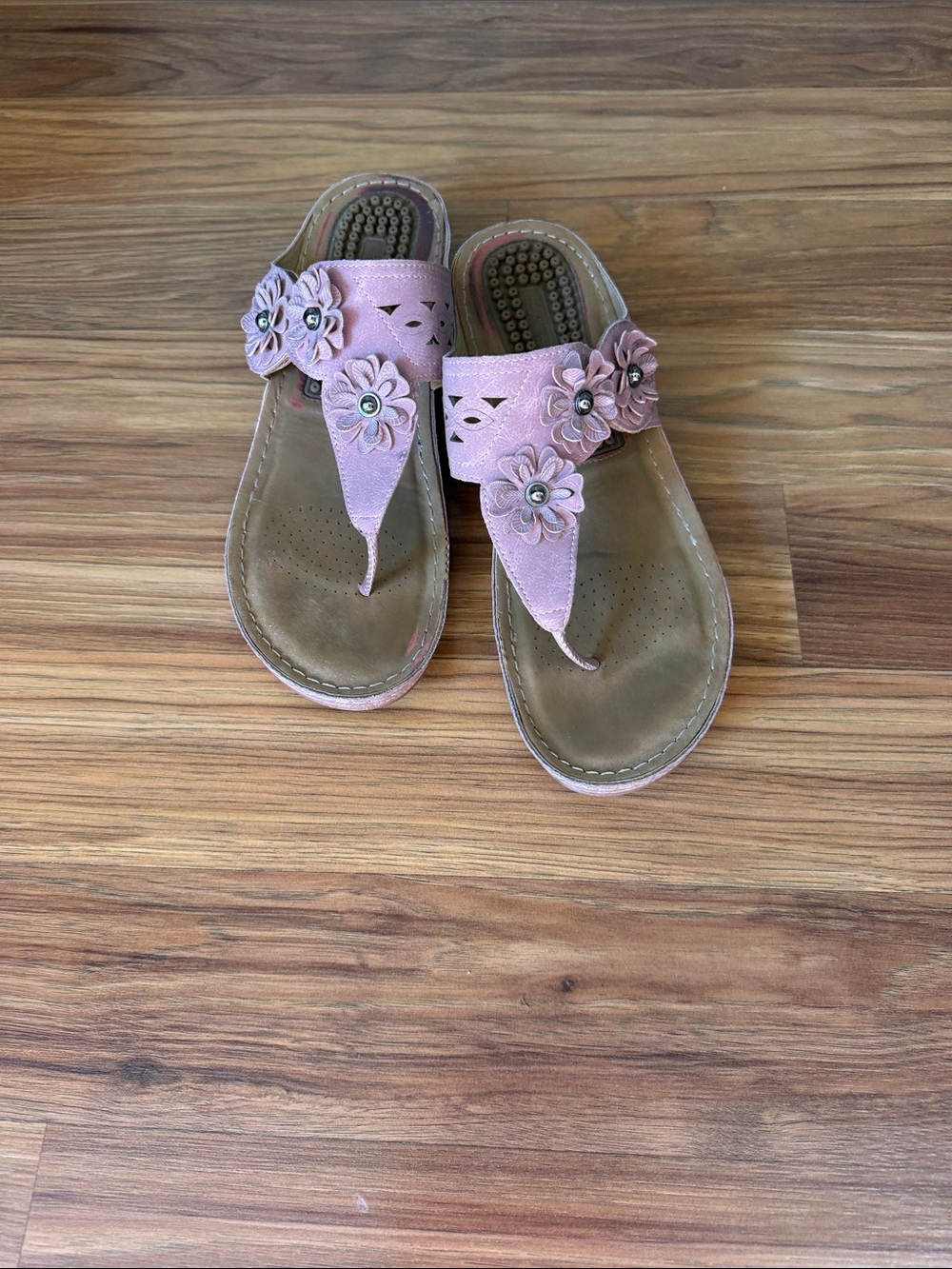 Women's Pink Floral Thong Sandals - Casual Comfort